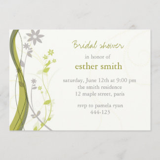 Green & light grey floral charm invitation