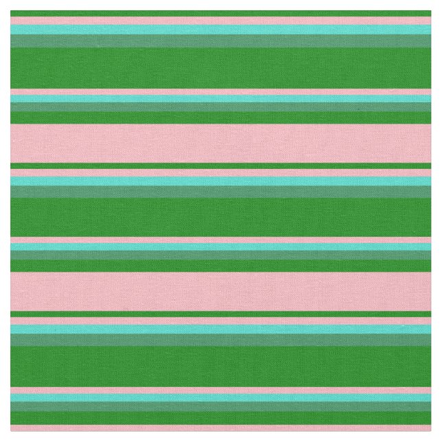 Green, Light Pink, Turquoise & Sea Green Pattern Fabric (Close Up)