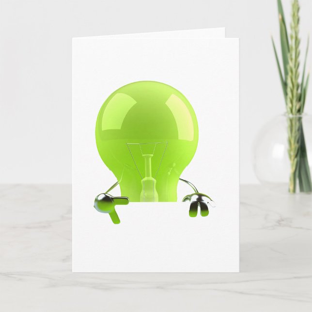 Green Lightbulb With Arms Greeting Cards (Creator Uploaded)