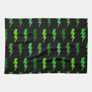 Green Lightning Bolt Electric Storm Thunder Tea Towel