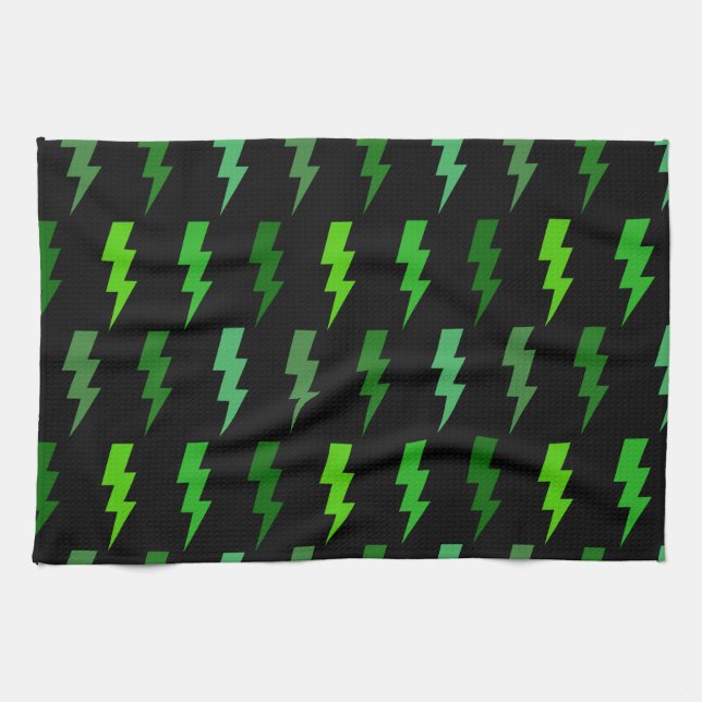 Green Lightning Bolt Electric Storm Thunder Tea Towel (Horizontal)
