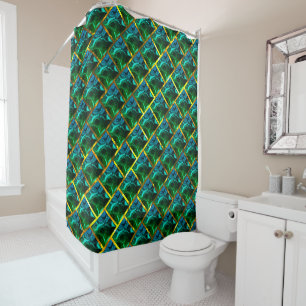 Green like emerald under a golden grating? shower curtain