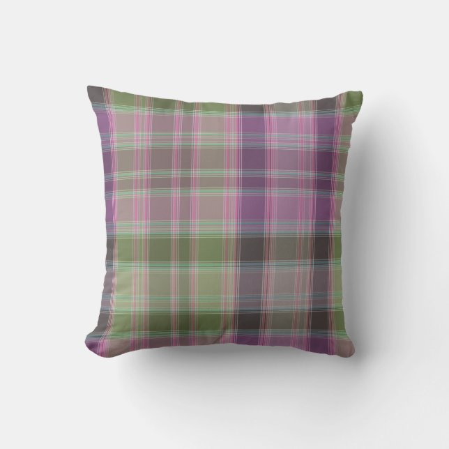 Green, lilac classic tartan cushion (Front)