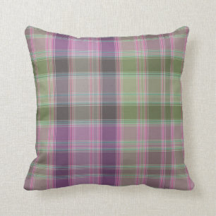 Green, lilac classic tartan cushion