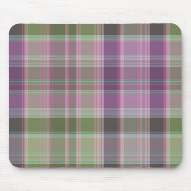 Green, lilac classic tartan.  mouse pad (Front)