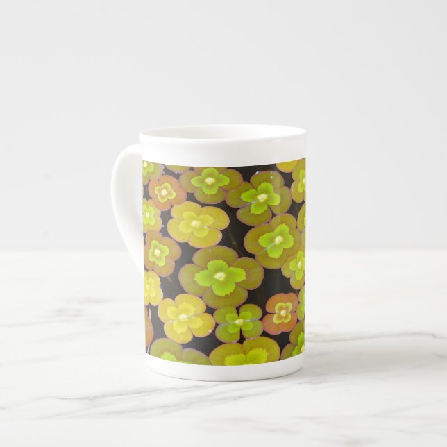 Green lilypad print bone china mug (Front Left)