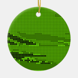 GREEN LIME BLACK NEON RETRO DOTS ART CERAMIC ORNAMENT