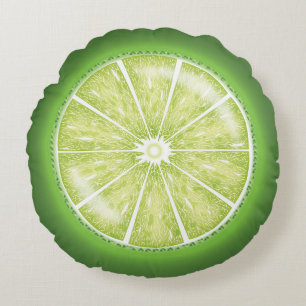 Green Lime Citrus Fruit Slice Cartoon Illustration Round Cushion