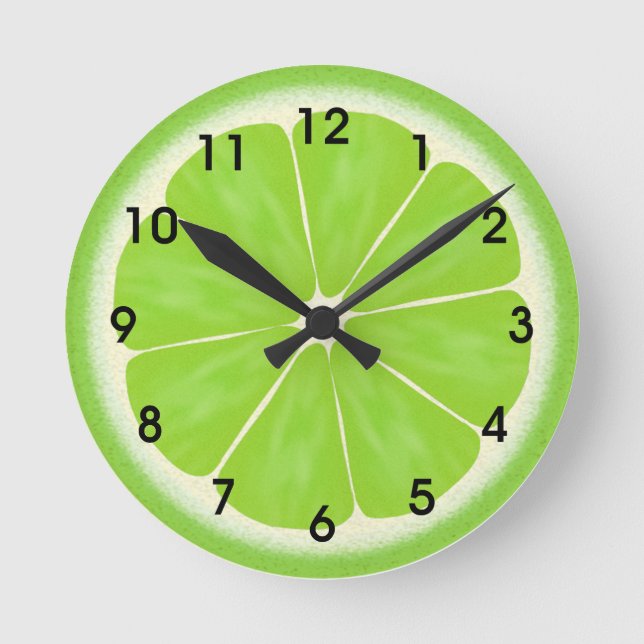 Green Lime Citrus Fruit Slice Round Clock (Front)