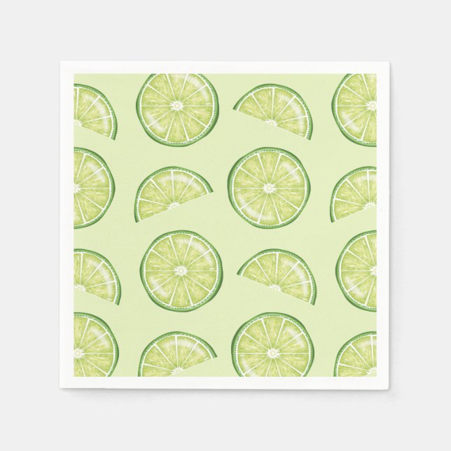 Green Lime Citrus Fruit Slices Illustrated Pattern Napkin (Front)