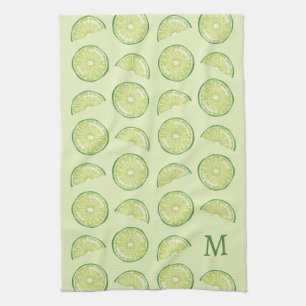 Green Lime Citrus Fruits With Custom Monogram Tea Towel
