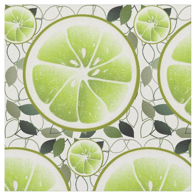 Green Lime Fruit Slice Fabric (Close Up)