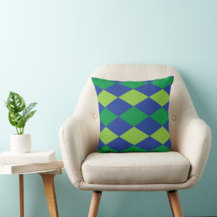 Green Lime Green Diamond Chequered Pattern Cushion