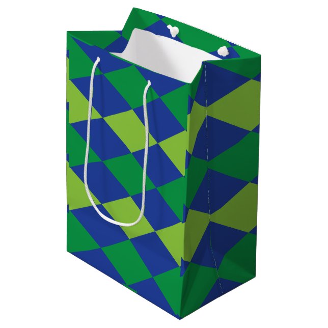 Green Lime Green Diamond Chequered Pattern Medium Gift Bag (Front Angled)