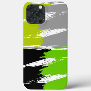 Green Lime Grey Black White Brush Stroke Paint iPhone 13 Pro Max Case