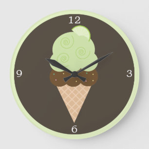 Green Lime Ice Cream Cone Large Clock