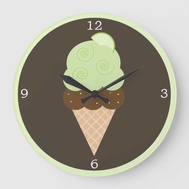Green Lime Ice Cream Cone Large Clock (Front)