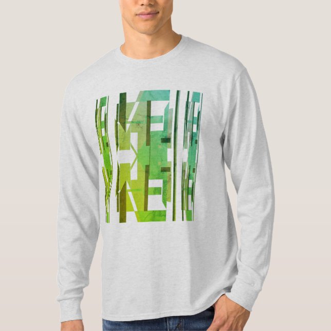Green Lime Olive Patterned MCM Look Abstract Art T-Shirt (Front)