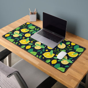 Green Lime Orange Lemons Seamless Pattern Desk Mat