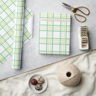 Green Lime Pastel Plaid Pattern Wrapping Paper