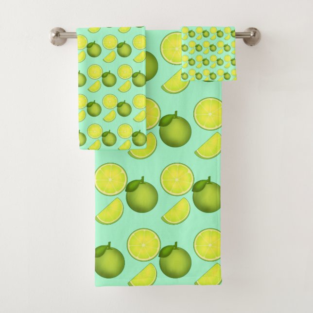 Green Lime Pattern Bath Towel Set (Insitu)