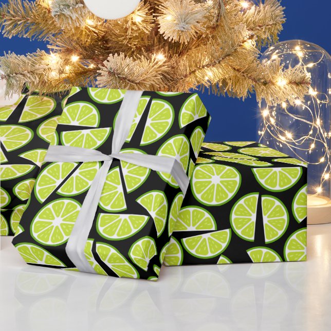 Green Lime Slice Citrus Fruit  Wrapping Paper (Holidays)