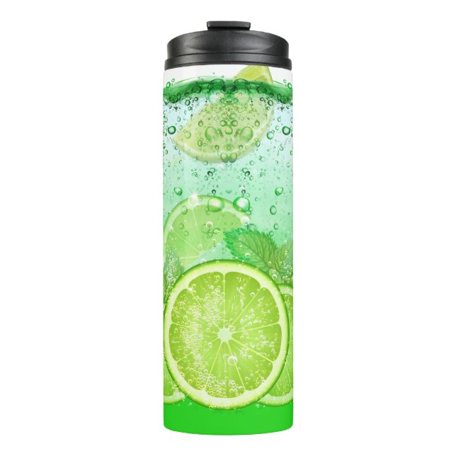 Green Lime Summer Drink With Ice Cubes Thermal Tumbler (Front)