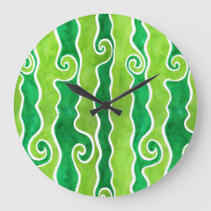 Green Lime Waves Large Clock