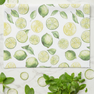 Green Limes Leaves Fruit Tea Towel