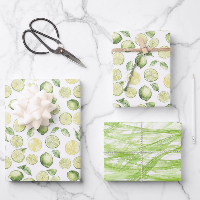 Green Limes Leaves Fruit Wrapping Paper Sheet (Front)