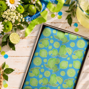 Green Limes on Blue Playful Citrus Pattern Tissue Paper