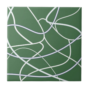 Green Line Art Pattern Ceramic Tile