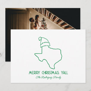 Green Line Art Santa Texas Holiday Card