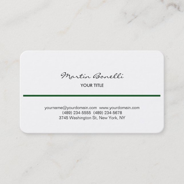 Green Line Black White Handwriting Business Card (Front)
