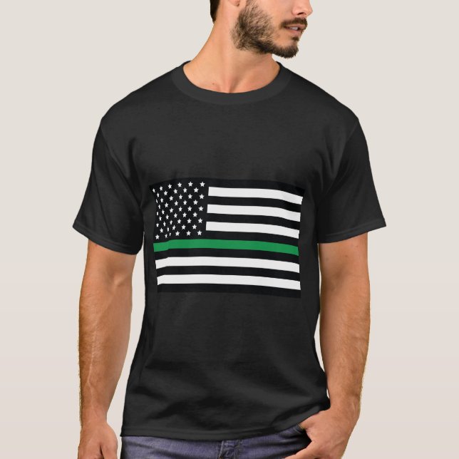 Green line flag, American flag with Green stripe T-Shirt (Front)