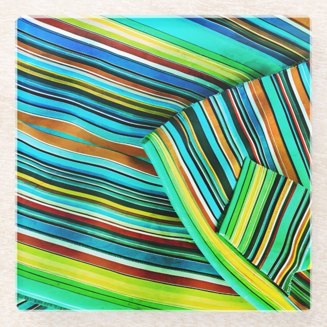 Green Line Illusion Design Glass Coaster (Front)