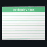 Green Lined 11 x 8.5 Landscape Personalised Notepad<br><div class="desc">Green Lined 11 x 8.5 Landscape Personalised Notepad These customisable notepads are simple for every day use or sending a formal note to someone from your home office or desk. You can also choose a variety of colours from our shop for your home office needs. Personalise these notepads with your...</div>