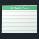 Green Lined 11 x 8.5 Landscape Personalised Notepad<br><div class="desc">Green Lined 11 x 8.5 Landscape Personalised Notepad These customisable notepads are simple for every day use or sending a formal note to someone from your home office or desk. You can also choose a variety of colours from our shop for your home office needs. Personalise these notepads with your...</div>