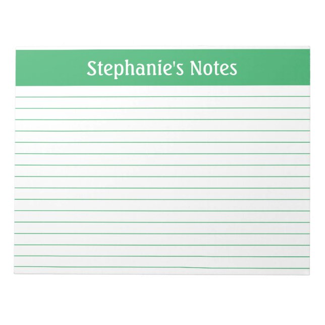 Green Lined 11 x 8.5 Landscape Personalised Notepad (Front)