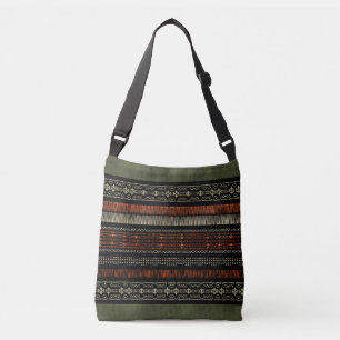 Green Linen Tribal Pattern  Crossbody Bag