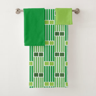 Green Lines and Boxes Bath Towel Set