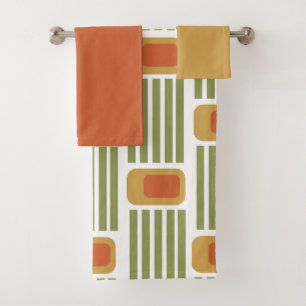 Green Lines and Boxes  Bath Towel Set