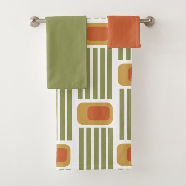 Green Lines and Boxes  Bath Towel Set (Insitu)