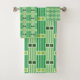 Green Lines and Boxes  Bath Towel Set