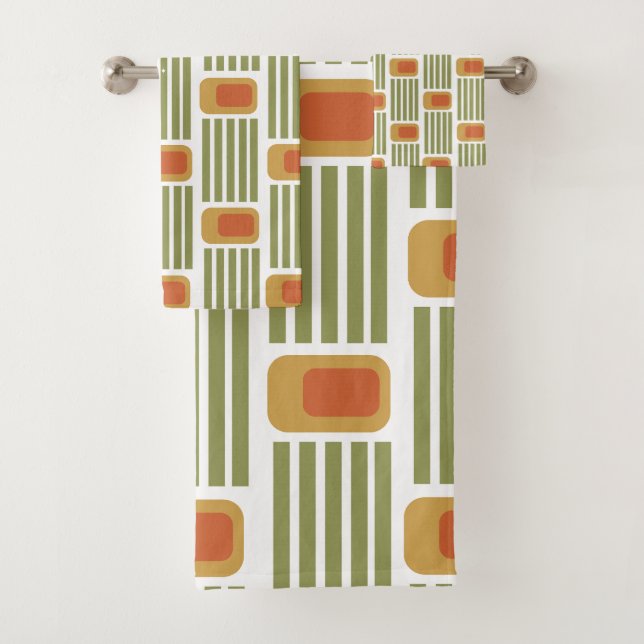 Green Lines and Boxes  Bath Towel Set (Insitu)