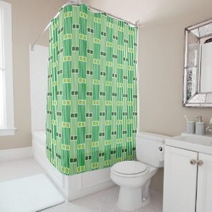 Green Lines and Boxes  Shower Curtain