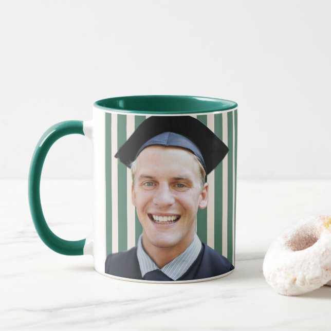 Green Lines Personalised Portrait Men Graduation Mug (With Donut)