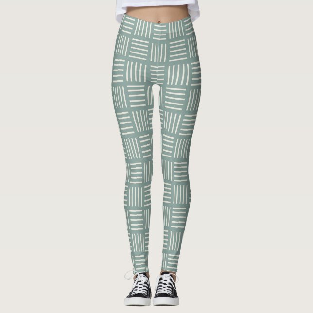 Green Lines Squared  Leggings (Front)