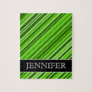 Green Lines/Stripes Pattern + Custom Name Puzzle