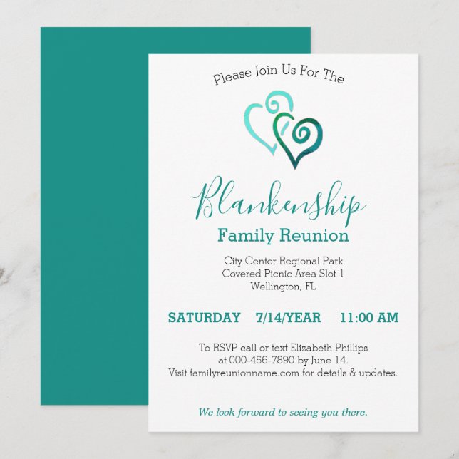 Green Linked Hearts Family Reunion Template (Front/Back)